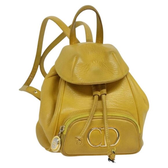 Christian Dior Backpack Leather Gold Yellow Auth - Picture 1 of 16